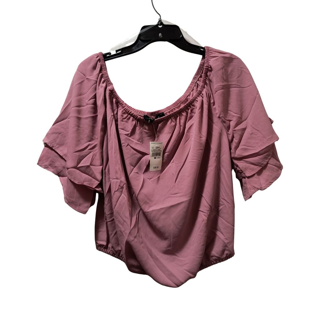 Ashley Stewart Off the Shoulder Crop Top 14/16 Mauve Pink Blouse NWT